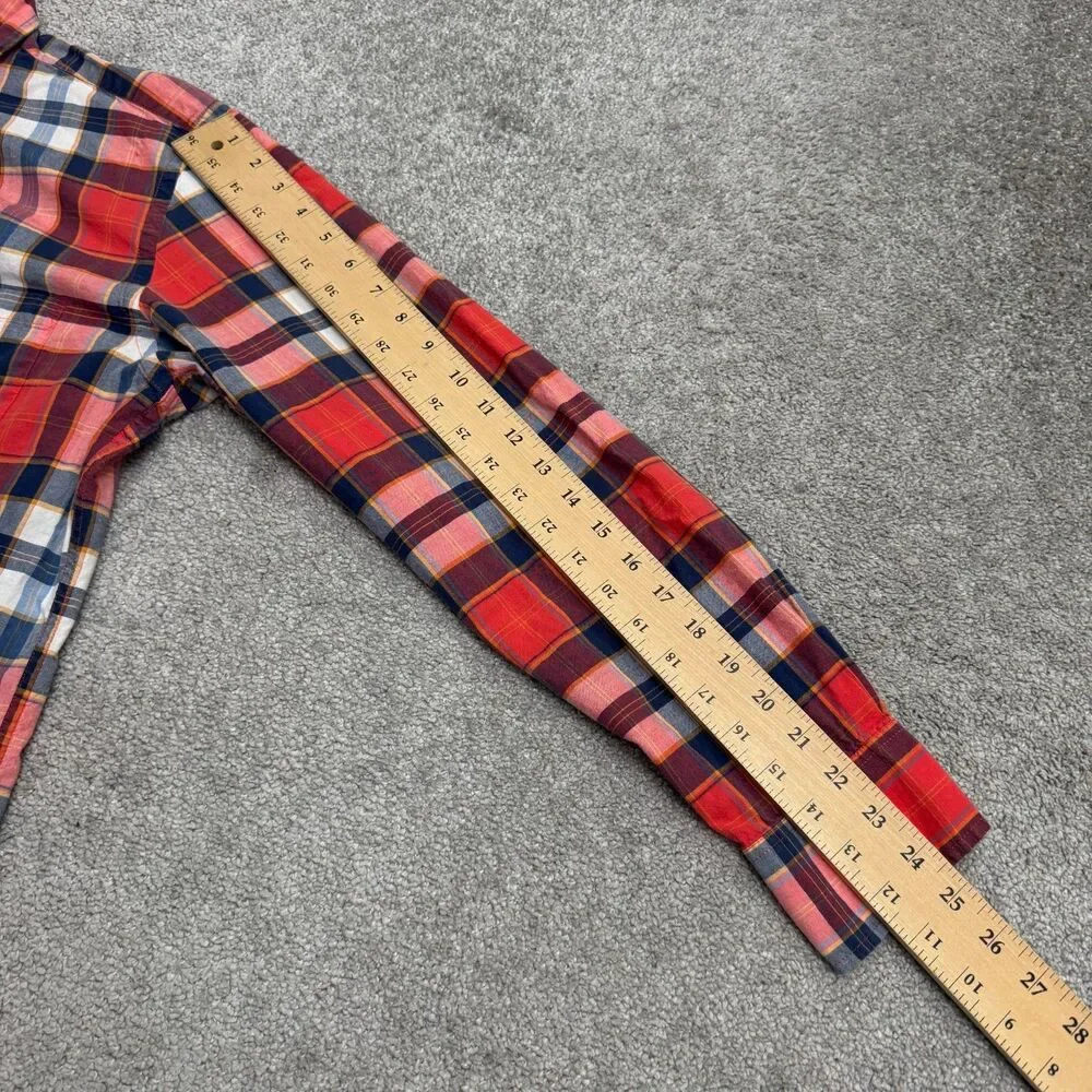 J.Crew Summer Plaid Cotton Long Sleeve Button Down Shirt Mens Medium Red Blue